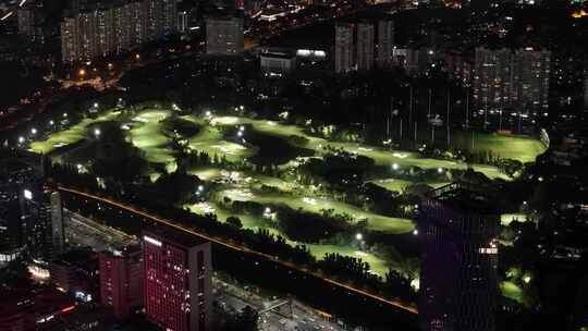 航拍深圳南山沙河高尔夫球场夜景