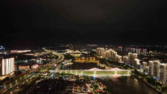 漳州夜景航拍城市河流建筑风光九龙江夜景