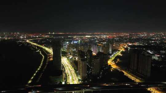 福建省泉州市晋江城市航拍夜景航拍