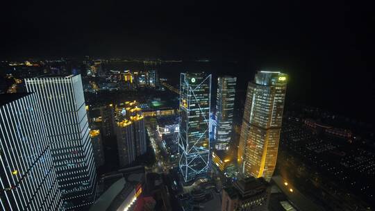 4K厦门会展闽南大剧院高楼城市夜景航拍视频素材模板下载