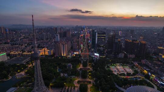 佛山禅城区地标建筑中轴线日落夕阳延时视频素材模板下载