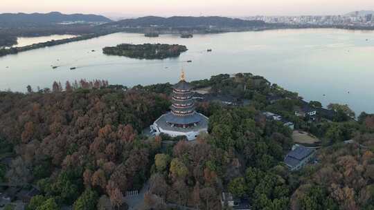 杭州西湖雷峰塔雷锋夕照航拍