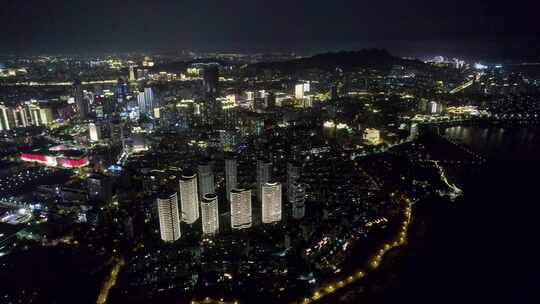 青岛五四广场商务区夜景航拍