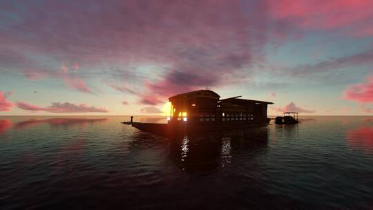 南湖红船清晨日出彩云流动