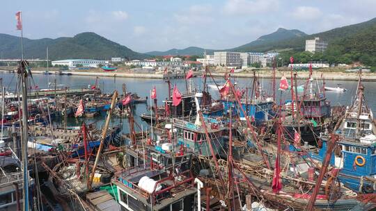 航拍大连旅顺龙王塘渔港