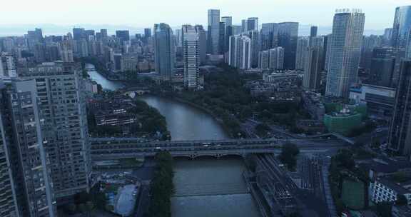 航拍傍晚雨后成都九眼桥市中心城市景观