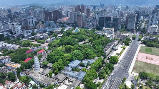 福州于山风景区航拍于山堂福州白塔城市风景