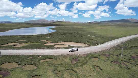 自驾西藏麦地卡湿地航拍环绕 湿地湖泊原片视频素材模板下载