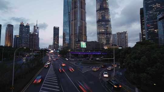 上海城市空镜头建筑写字楼CBD日转夜延时