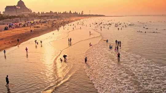 原创4K航拍沙滩海滨度假冲浪旅游黄金海岸