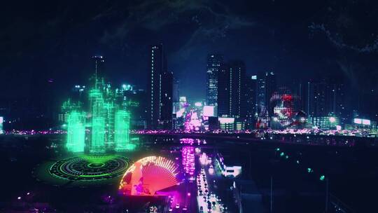 三维赛博朋克高科技霓虹城市夜景短片模板