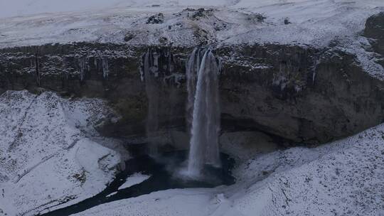 4K冰岛雪山雪地北极圈瀑布航拍