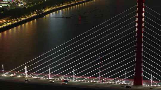 杭州钱塘江西兴大桥夜晚夜景航拍车流交通城视频素材模板下载