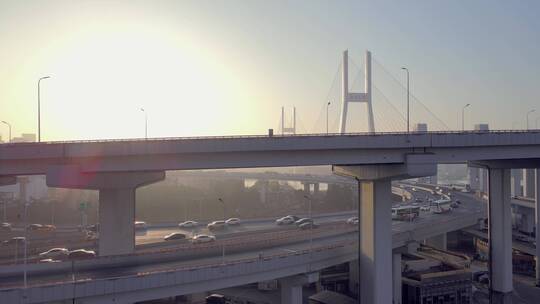 南浦大桥清晨航拍风光视频素材模板下载