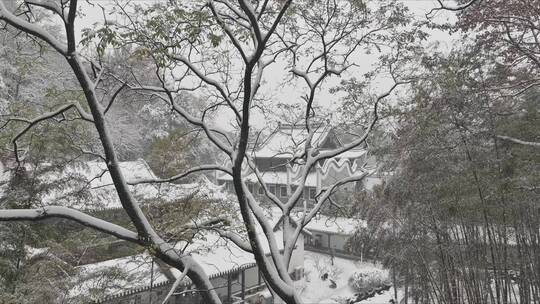 航拍城市风光长沙雪景古建筑岳麓书院雪景