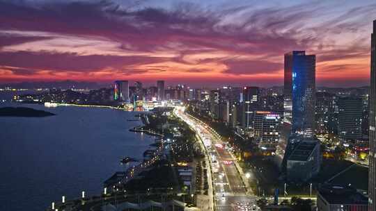 青岛西海岸夜景唐岛湾夜景航拍视频素材模板下载