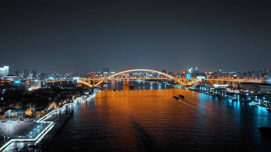 卢浦大桥夜景延时航拍