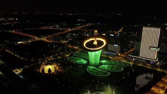 航拍武汉未来科技城 马蹄莲 夜景 拉大全