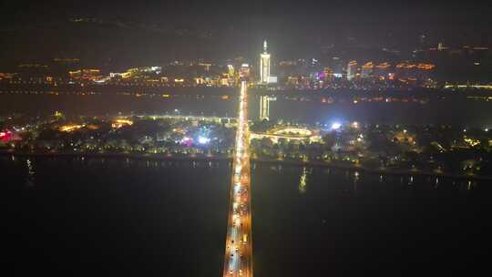 湖南长沙城市夜景交通航拍