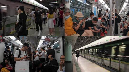 繁华上海都市现代地铁站乘客乘车 视频合集视频素材模板下载