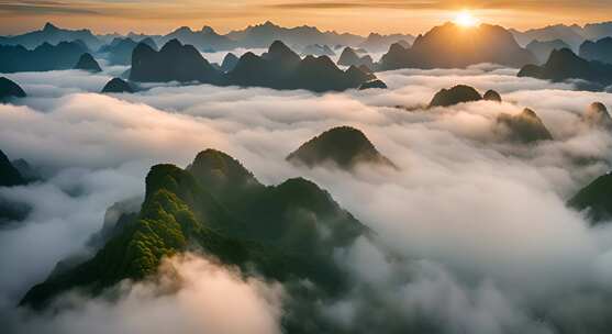 桂林山水合集山峰云海群山云雾缭绕自然风景