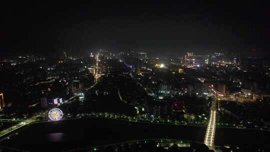 广东茂名城市夜景交通航拍