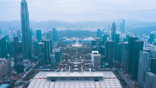 深圳_市民中心_市民广场_航拍延时4K视频素材模板下载