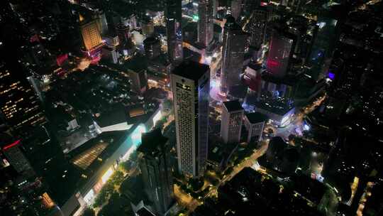 航拍南京新街口高楼建筑夜景灯光车流街道