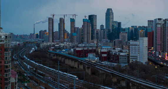 沈阳城市以及高铁交通航拍