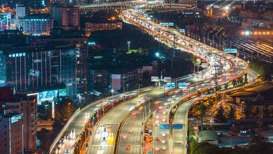 南二环车流（石虎关立交桥）夜景延时视频素材模板下载