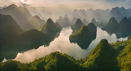 桂林山水合集山峰云海群山云雾缭绕自然风景