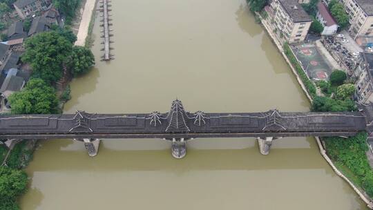 航拍湖南靖州江东风雨桥