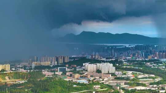 航拍昆明城市暴雨