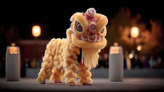 喜庆祥和金狮舞动庆典表演迎新年