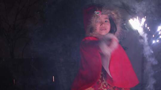 穿着红披风开心挥舞仙女棒的可爱小女孩视频素材模板下载