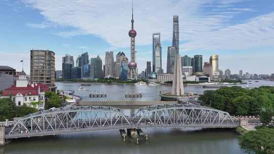 上海苏州河外白渡桥陆家嘴CBD航拍