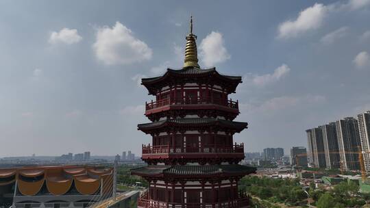 洛阳古建筑瀍壑朱樱塔航拍大运河博物馆地标