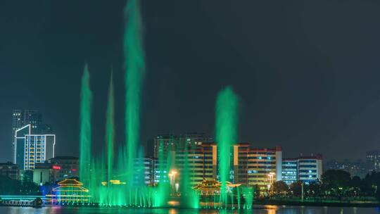 鄂州延时鄂州市政府凤凰广场音乐喷泉表演