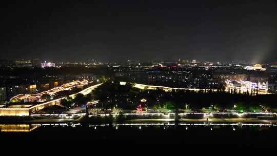 航拍湖北襄阳古城夜景