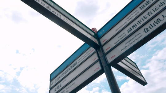 城市街道路牌 红绿灯 塔吊视频素材模板下载