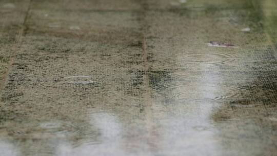 雨滴落在水坑里