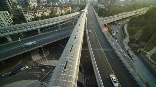 武汉光谷航拍室外量子号立交桥车马路绿化带视频素材模板下载