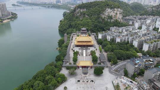 航拍广西柳州文庙古建筑全景