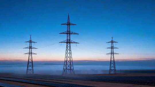 晨曦中矗立的高压输电塔