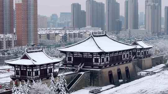 航拍洛阳定鼎门雪景