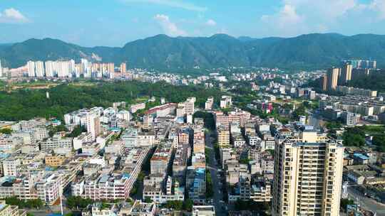 航拍陆川县老城区县城