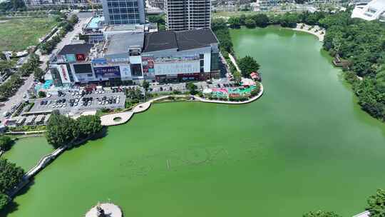 福州长乐城市建筑风光航拍长山湖公园风景