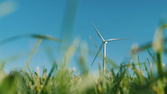 风力涡轮机穿过草叶视频素材模板下载