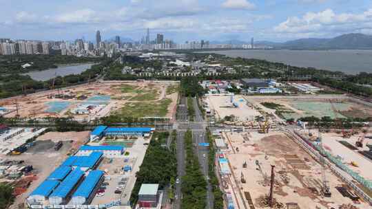 深圳滨海大道超级总部基地建筑工地航拍视频素材模板下载