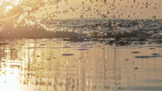 夕阳大海 海滩唯美海边  海水浪潮